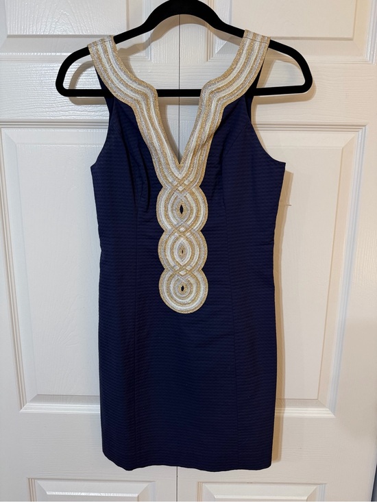 Lilly Pulitzer Dresses & Skirts - Lilly Pulitzer Navy Dress with Gold Embellished V-Neck